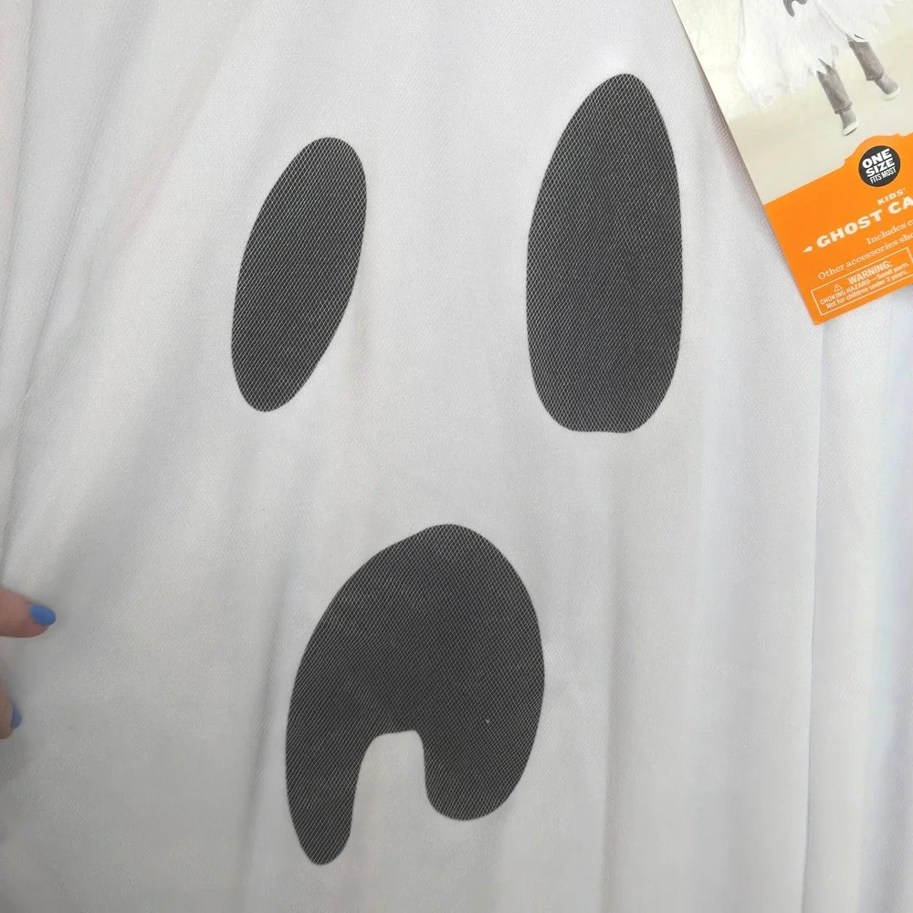 Kids White Ghost Costume Hoodie with Face Graphic